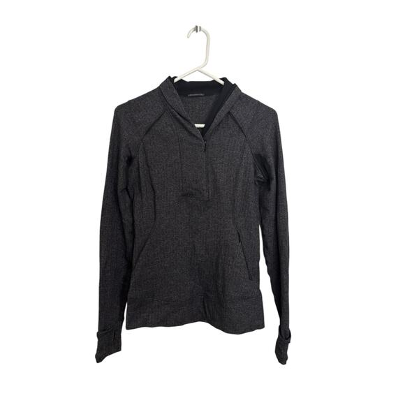 Lululemon Top Womens 6 Think Fast Pullover Heathered Herringbone Black 1/4 Zip - Picture 1 of 4